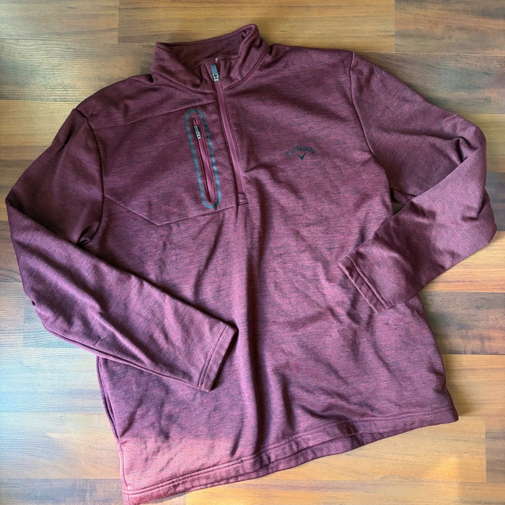 Callaway Mens Large Burgundy Heather Quarter Zip Golf Pullover Fleece Lined L